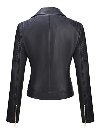 BELLIVERA Chaqueta de Cuero PU para Mujer(negro), Chaqueta con Bolsillos con Cremallera, Chaqueta Corta para el Otoño, Primavera, XL