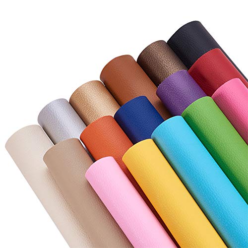 BENECREAT 16 PCS Hojas de Cuero de Imitación 16 Colores Cuero Sintético con Parte Posterior de Lienzo para Manualidad de Artesanía