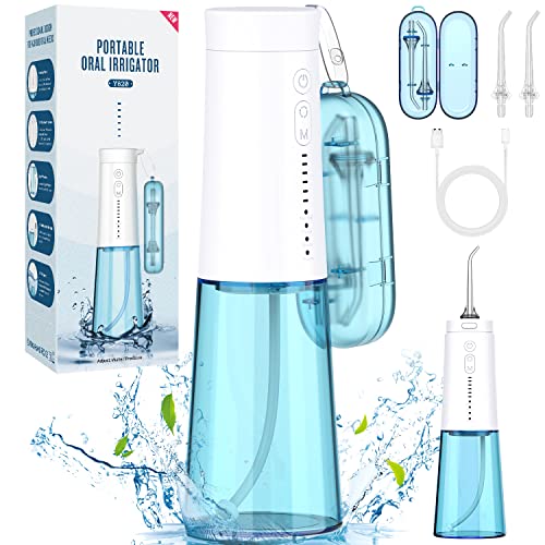 Bigalter Irrigador Bucal Portatil, Profesional Irrigador Dental con Caja de Protección de Boquillas, 4 Modos y 4 Boquillas, 6 Presión Agua, IPX7, USB Recargable, Limpieza Dientes, Viaje y Uso Diario