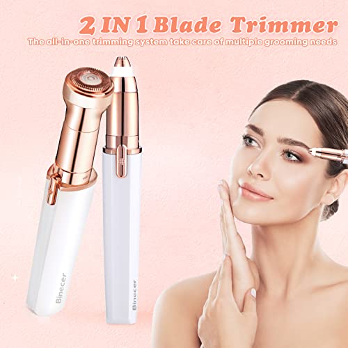 Binecer Depiladora Facial mujer, 2 IN 1 depiladora cejas,Depiladora Facial Mujer con Luz LED,Depiladora Cejas Electrica Portátil y sin Dolor Depiladora Facial Mujer Electrica Recortador