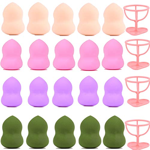 Binjor 20Pcs Esponja de Maquillaje beauty blender baratas suaves Esponja de Base Forma de calabaza Makeup Sponge Set con 4 Esponja Soportes para Líquidos Cremas y Polvos