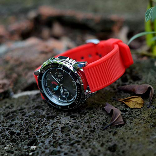 BISONSTRAP Correa de Reloj de Silicona 22mm, Correa de Repuesto de Goma de Liberación Rápida, Pulsera para Hombres y Mujeres (Rojo/Hebilla Plateada)