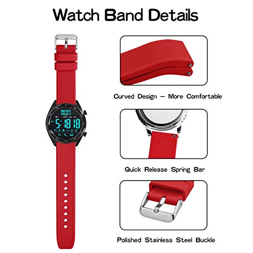 BISONSTRAP Correa de Reloj de Silicona 22mm, Correa de Repuesto de Goma de Liberación Rápida, Pulsera para Hombres y Mujeres (Rojo/Hebilla Plateada)