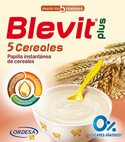 Blevit Plus 5 Cereales - Papilla de Cereales para Bebé con Harina de Avena y Harina de Trigo - Sin Azúcares añadidos - Ayuda a regular el tránsito intestinal - Desde los 5 meses - 600g