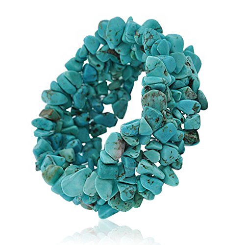 Bling Jewelry Azul estabilizado Turquesa Chip Piedra Ancho Chunky Cluster Multi Strand Stretch Bracelet para Mujeres