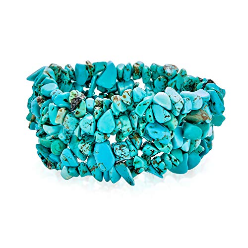 Bling Jewelry Azul estabilizado Turquesa Chip Piedra Ancho Chunky Cluster Multi Strand Stretch Bracelet para Mujeres