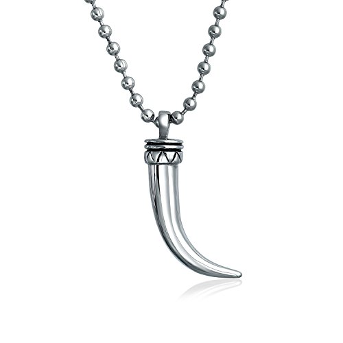 Bling Jewelry Cuerno no Colgante Collar Amuleto De Dientes De Protección Mujer Y para Hombres con Cadena De Plata Esterlina 925