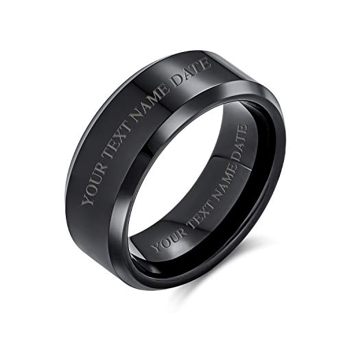 Bling Jewelry Simple Borde Biselado Negro Parejas Titanio Anillo de Alianza de Boda para Hombres para Mujeres Comfort Fit 8MM