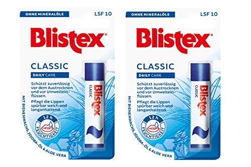 Blistex Bálsamo labial clásico, protección óptima, cuidado labial con aloe vera, labios sin brillo, 4,25 g, 2 unidades