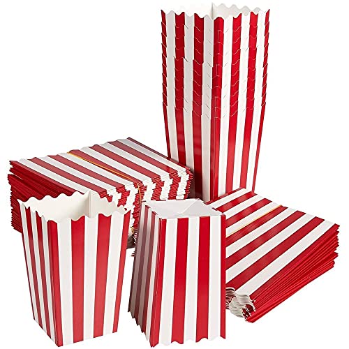 Blue Panda Mini cajas de palomitas de maíz (juego de 100) - Contenedores para eventos especiales, Noches de cine, Cumpleaños - Rojo y blanco, 20 onzas, 3.3 x 5.6 pulgadas