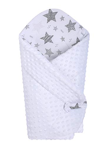 BlueberryShop Manta reversible de algodón con diseño de palomitas de maíz, manta y saco de dormir para recién nacidos (0-3 m) (75 x 80 cm), color blanco y blanco