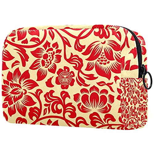 Bolsa de maquillaje de viaje con estampado floral oriental, bolsa de maquillaje, organizador con cremallera para mujeres y niñas