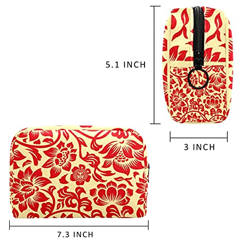 Bolsa de maquillaje de viaje con estampado floral oriental, bolsa de maquillaje, organizador con cremallera para mujeres y niñas