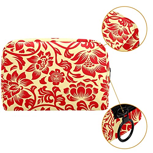 Bolsa de maquillaje de viaje con estampado floral oriental, bolsa de maquillaje, organizador con cremallera para mujeres y niñas