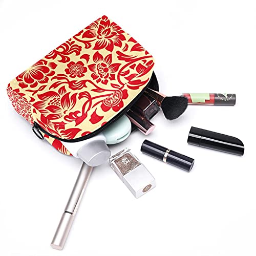 Bolsa de maquillaje de viaje con estampado floral oriental, bolsa de maquillaje, organizador con cremallera para mujeres y niñas