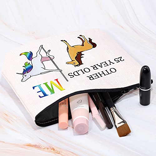 Bolsa de maquillaje para 25 cumpleaños, regalo divertido para 25 años, ideal para mujeres y otros 25 años de edad, mí, unicornio, regalo de 25 cumpleaños, bolsa de cosméticos, Lona.,