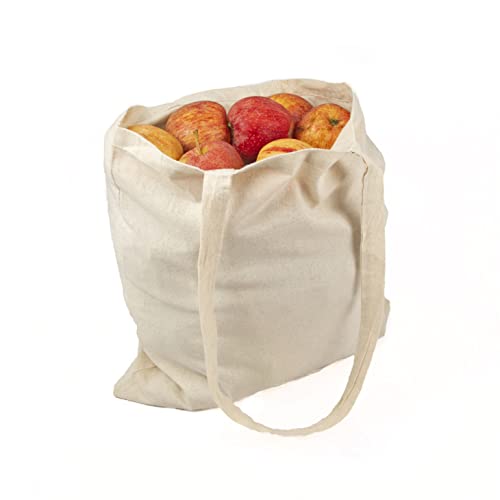 Bolsa Tela 100% Algodón Biodegradable,Lavable,Reutilizable-Asas Largas de 75 cm. Ropa,Manualidades,Alimentos,Verduras, ir de compras,Medidas 38x42cm,Densidad 145gr/m2,Natural (Pack 25 pcs)