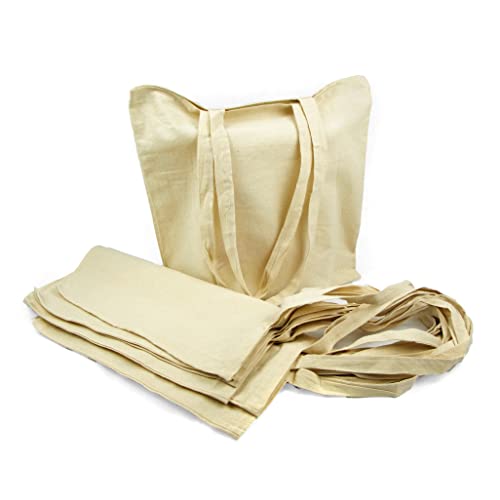 Bolsa Tela 100% Algodón Biodegradable,Lavable,Reutilizable-Asas Largas de 75 cm. Ropa,Manualidades,Alimentos,Verduras, ir de compras,Medidas 38x42cm,Densidad 145gr/m2,Natural (Pack 25 pcs)