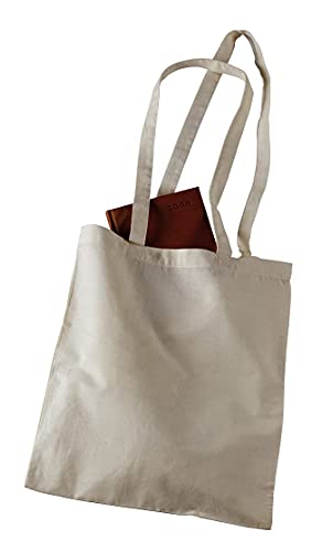 Bolsa Tela 100% Algodón Biodegradable,Lavable,Reutilizable-Asas Largas de 75 cm. Ropa,Manualidades,Alimentos,Verduras, ir de compras,Medidas 38x42cm,Densidad 145gr/m2,Natural (Pack 25 pcs)