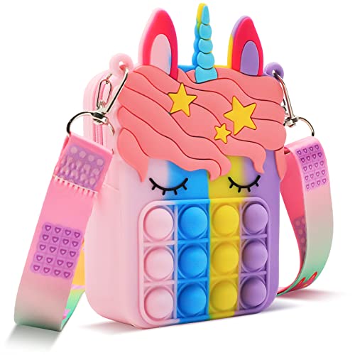 Bolso de Hombro Pop para niñas y Mujeres, Bolsos Grandes de Pop, Bolso de Dibujos Animados de Silicona sensorial Encantador Juguete (Macaron Unicorn)