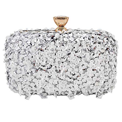 Bolso De Noche Mujeres Bolsos De Noche con Cuentas Doradas, Bolso De Fiesta para Mujer, Bolsos De Mano para Boda, Bolsos De Hombro con Cadena, Bolso De Mensajero con Cadena, Embrague De Día-Silve