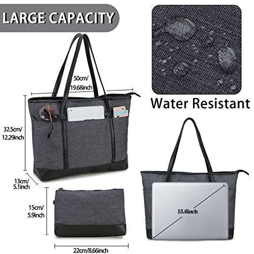 Bolso Tote para Ordenador Portátil,RAVUO Hidrófugo Nylon Bolsos Mujer para Portatil 15.6 Pulgadas Negocios Bolso de Mano con Estilo Mujer para Trabajo Gris Oscuro