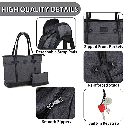 Bolso Tote para Ordenador Portátil,RAVUO Hidrófugo Nylon Bolsos Mujer para Portatil 15.6 Pulgadas Negocios Bolso de Mano con Estilo Mujer para Trabajo Gris Oscuro