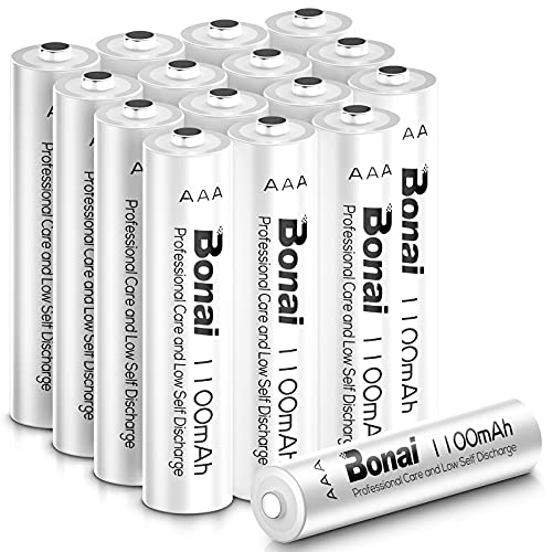 BONAI 1100mAh Pilas Recargables Ni-MH AAA, 1200 Ciclos, 1,2V Alta Capacidad Pilas AAA Recargable Precargadas, Baja Autodescarga(16 Piezas)