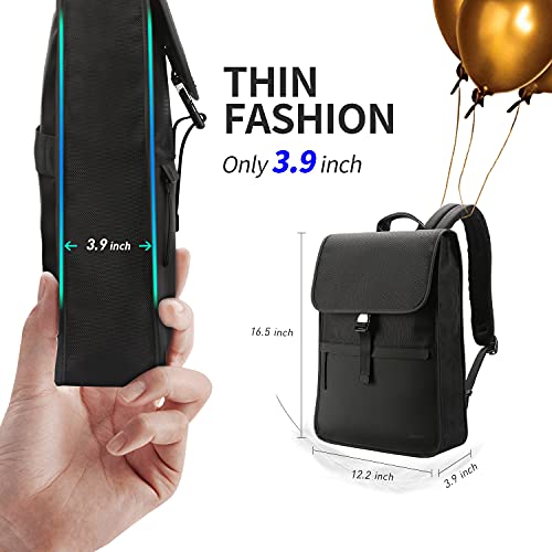 BOPAI Mochila de Ocio Mochila Campus Mochila Portatil Casual Unisex para Mujer y Hombre Ligera Mochila Ordenador Portátil Fina 15.6 Pulgadas Negocios Universidad Trabajo Negro