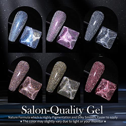 BORN PRETTY Esmaltes Semipermanentes reflectante, Esmalte de uñas Purpurina, Esmalte de uñas con brillo de diamante, Pintauñas Soak Off UV LED Gel Nail Art Manicure DIY 6 Colores