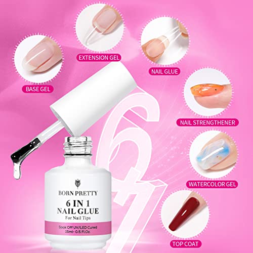 BORN PRETTY Kit de puntas de uñas y gel de pegamento con lámpara UV, 236 piezas 5 puntas de uñas diferentes, 15 ml de pegamento de uñas 6 en 1 mejorado, puntas de gel de uñas con pegamento para nail