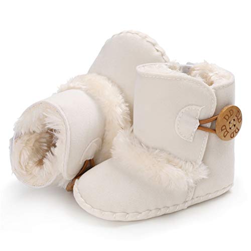 Botas de Bebés Unisexo Zapatos Primeros Pasos Invierno Soft Sole Botas Suaves de Nieve de Suela 0-18 Meses (12-18 Meses, Blanco, Tamaño de Etiqueta 13)