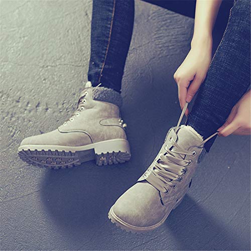 Botas Nieve Mujer Otoño Invierno Calentar Piel Forro Botines Retro Snow Boots Cordones Zapatillas Planas Gris 41