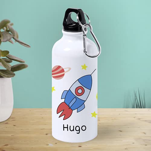 Botella de Aluminio Personalizada Infantil Cohete Con Nombre (600ml)