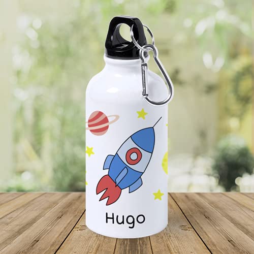 Botella de Aluminio Personalizada Infantil Cohete Con Nombre (600ml)