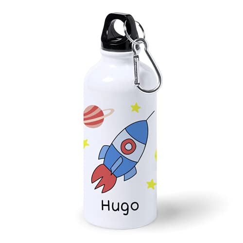 Botella de Aluminio Personalizada Infantil Cohete Con Nombre (600ml)