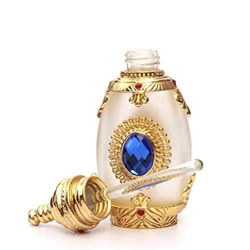 Botella de perfume recargable vacía vintage BaronHong Botella de perfume de metal y vidrio coleccionable esmaltada estilo ruso elegante (azul, M)