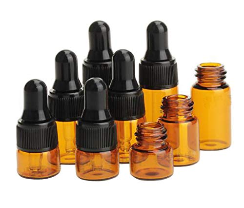 Botellas de aceite esencial de cristal de ámbar recargables de 2 ml con gotas de vidrio teñidas de maquillaje, recipiente de muestra para aceite esencial de aromaterapia, pack de 12