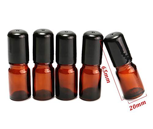 Botellas vacías de cristal marrón ámbar de 5 ml, con roll-on y rellenables, para aceites esenciales, pintalabios líquido, 6 unidades