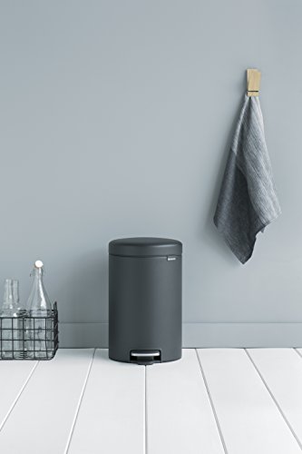 Brabantia NewIcon Cubo de basura de pedal, Acero Inoxidable, Mineral Infinite Grey, 12 litros