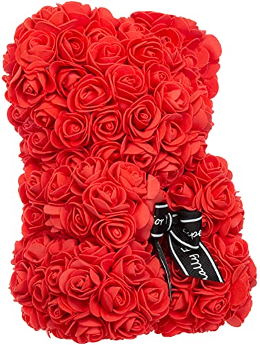 Brandsseller Oso de rosa de aprox. 25 cm de alto, decoración de rosas, regalo para mujeres/hombres, romántico, cumpleaños, aniversario, aniversario de boda y muchos más... rojo