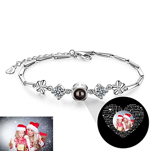 Brazalete de foto personalizado Pulsera de proyección I LOVE YOU Pulsera 100 Idiomas Brazalete Aniversario para mujeres(Plata a todo color)