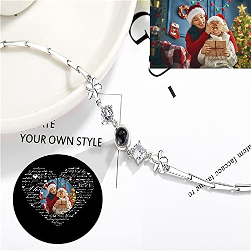 Brazalete de foto personalizado Pulsera de proyección I LOVE YOU Pulsera 100 Idiomas Brazalete Aniversario para mujeres(Plata a todo color)