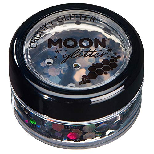 Brillo Holográfico Grueso por Moon Glitter – 100% Brillo Cosmético para la Cara, Cuerpo, Uñas, Cabello y Labios - 3g - Negro