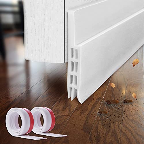 Burlete Puerta Tira de Sellado Burlete Bajo Tira Autoadhesiva Silicona para Aislamiento Acústico/ a Prueba de Viento/Anti-bug de Sellado, La Cinta de Sellado de La Puerta, Blanco, 2 Piezas(5*100cm)