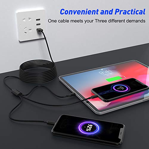 Cable Cargador Multifunción, Cable USB Múltiple 3 en 1 Trenzado De Nailon MTAKYI 3M Con Conector iP Micro USB Tipo C, Compatible Con iPhone12 11 XS 8 7 Plus Android Galaxy S9 S8 S7, Huawei, Xiaomi, LG