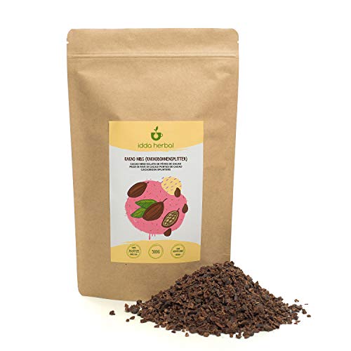 Cacao nibs (500g), semillas de cacao, nibs de cacao crudas, 100% natural, los granos de cacao en trozos, sin tratar, vegano