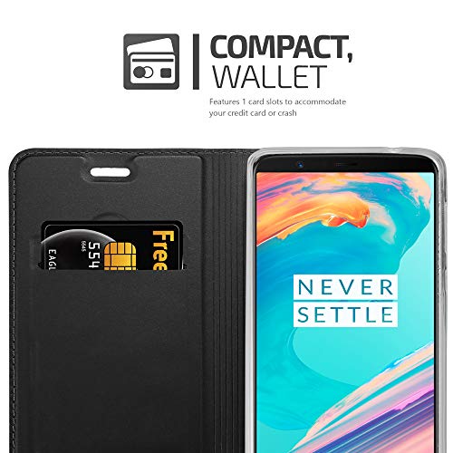 Cadorabo Funda Libro para OnePlus 5T en Classy Negro - Cubierta Proteccíon con Cierre Magnético, Tarjetero y Función de Suporte - Etui Case Cover Carcasa