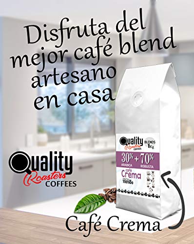 ☕ Café en grano natural "Crema". 30% Arabica + 70% Robusta. 1Kg. Blend. Tostado artesanal.