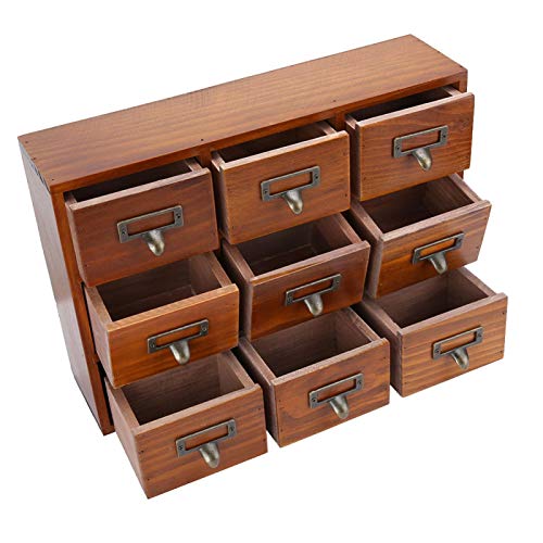 Caja de almacenamiento de madera, cajón vintage Caja de almacenamiento de escritorio de madera de varias capas Caja de joyería antigua Regalo de cumpleaños (nueve sorteos) -Color horneado